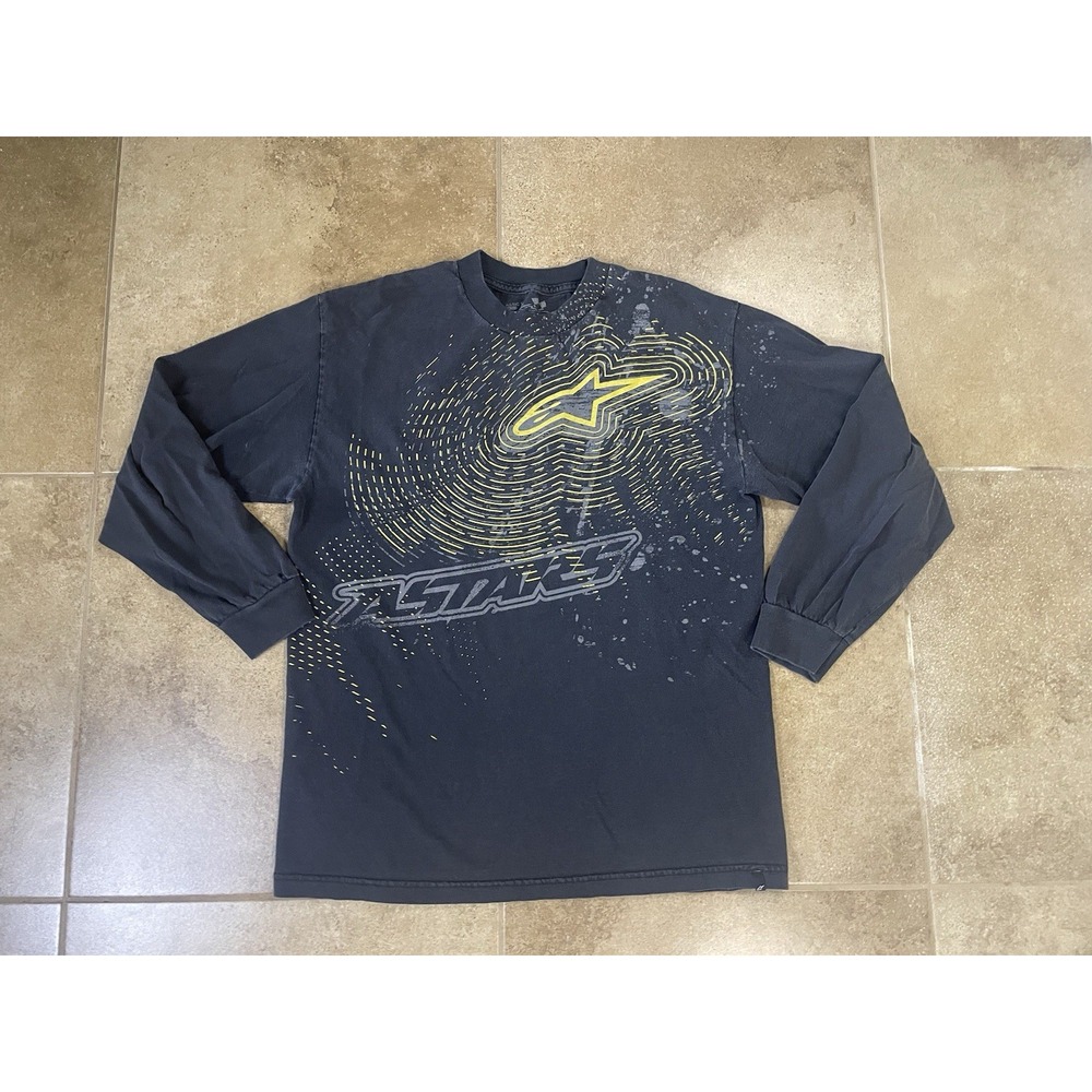Vtg Y2K Alpinestars Racing Motocross Mens Sz L Faded Black Long Sleeve T-Shirt